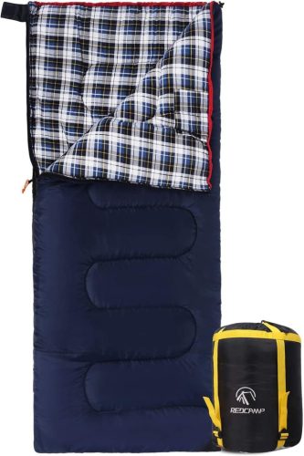 Sac de dormit REDCAMP XL din bumbac cu glugă detașabilă - Pătură confortabilă din flanel pentru utilizare 3-4 sezoane, pentru adulți și copii, camping.