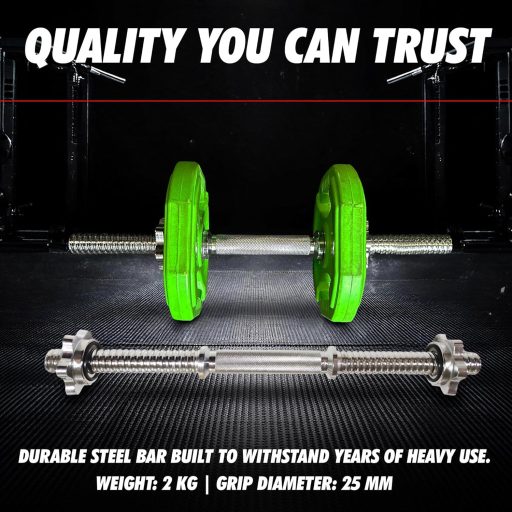 MuscleForge Jednoručná tyč na činky 45 cm - so skrutkovacím uzáverom, kompatibilná s 25 mm kotúčmi, vrúbkovaná oceľová rukoväť, nosnosť 250 kg, na domáce cvičenie