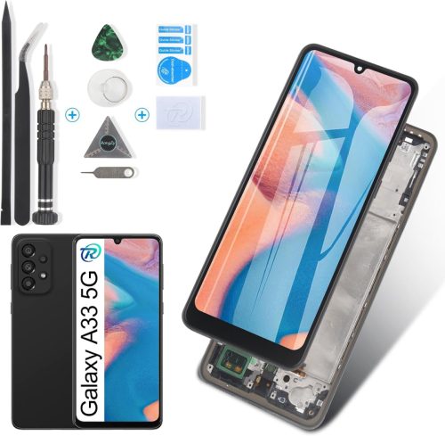 RongZy LCD Kijelző Samsung Galaxy A33 5G A336B Modellhez - Érintőképernyős Digitalizáló Csere Kerettel, Szerszámokkal (Fekete)