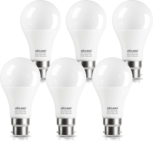 DiCUNO B22 LED Izzó 15W, 100W Izzó Helyettesítő, 2700K Meleg Fehér, 1350 Lumen, A60 Klasszikus Forma, Energiatakarékos, Beltéri Használatra,