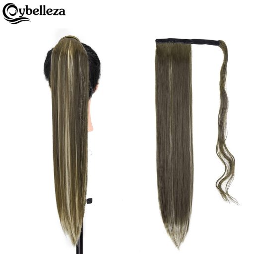 Cybelleza Csatos Lófarok Póthaj - 60 cm Egyenes Hajhosszabbítás, 125g Hamuszőke és Sötétszőke Színben, Hipoallergén Hajsűrítés Nőknek