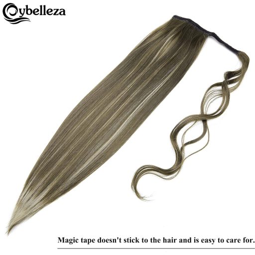 Extensie de păr coadă de cal cu clips Cybelleza - 60 cm Extensie de păr drept, 125g Blond Cenușiu și Blond Închis, Volumizare hipoalergenică pentru păr, pentru femei