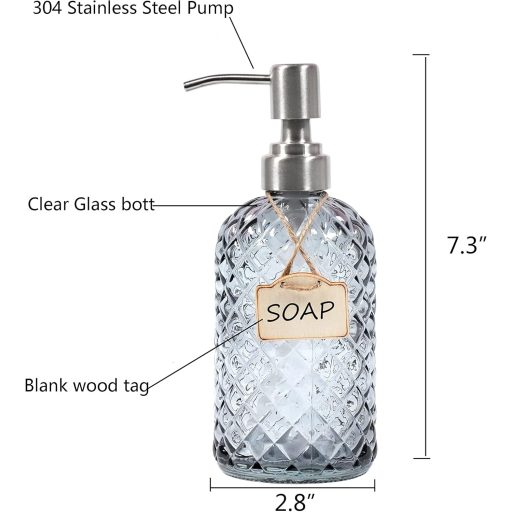 Funly mee szürke üveg szappanadagoló rozsdamentes acél pumpával fürdőszobához és konyhához