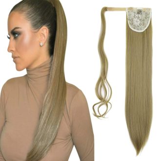   Cybelleza Príčesok na gumičke konský chvost – 60 cm rovné predlžovanie vlasov prírodná blond, 125 g, príčesok na zahustenie vlasov pre ženy, hypoalergénny