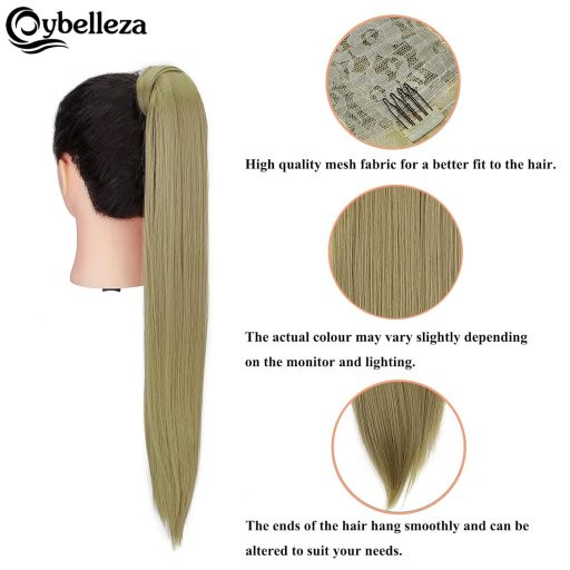 Cybelleza Príčesok na gumičke konský chvost – 60 cm rovné predlžovanie vlasov prírodná blond, 125 g, príčesok na zahustenie vlasov pre ženy, hypoalergénny