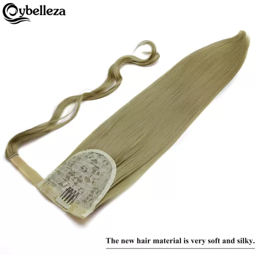 Cybelleza Extensie de Păr Coadă de Cal cu Clips - 60 cm Extensii de Păr Drept Blond Natural, 125g, Coadă pentru Volumizarea Părului Femei, Hipoalergenic