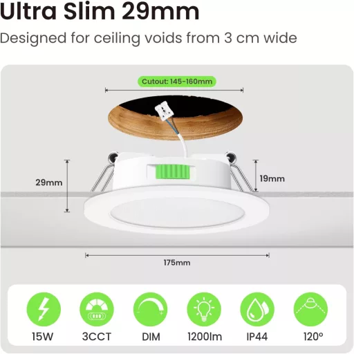 ALUSSO 15W LED Beépíthető Spotlámpa 1200 Lumen, Dimmelhető, 3 Színhőmérséklet, IP44