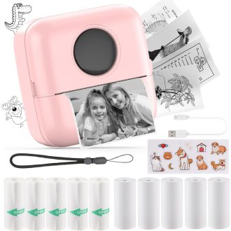   HuiJuKeJi Mini Fotónyomtató Okostelefonhoz, Hordozható Termál Nyomtató Matricához és Naplóhoz Rózsaszín