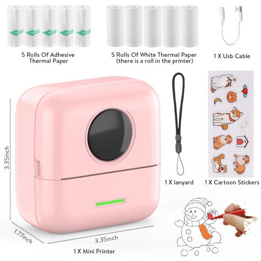 HuiJuKeJi Mini Fotónyomtató Okostelefonhoz, Hordozható Termál Nyomtató Matricához és Naplóhoz Rózsaszín