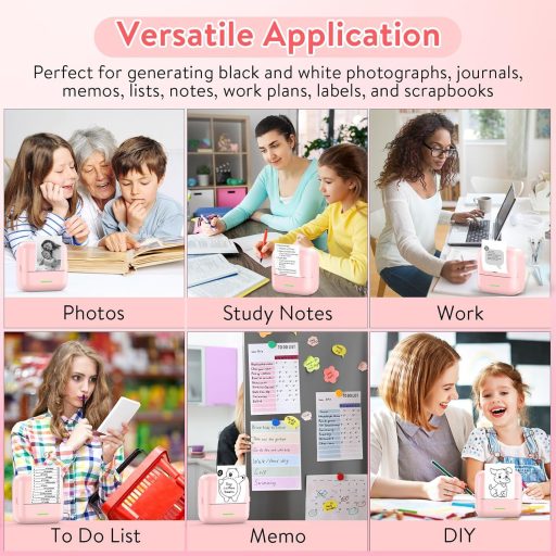 Mini imprimantă foto HuiJuKeJi pentru smartphone, imprimantă termică portabilă pentru stickere și jurnal, roz