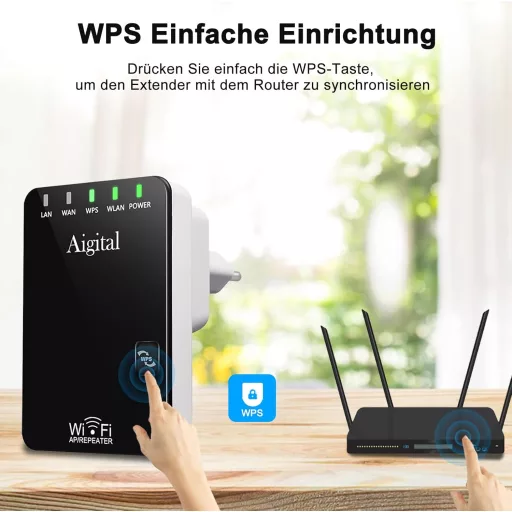 Wodgreat WiFi Jelismétlő 300 Mbit/s - Vezeték Nélküli Jelerősítő LAN Csatlakozással, WPS Funkcióval, 340m² Lefedettség, 45+ Eszköz Támogatás