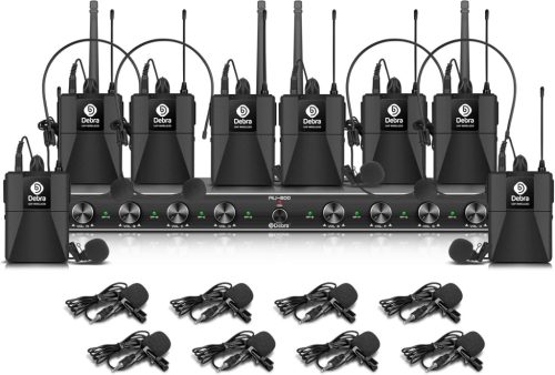 Sistem de microfoane wireless UHF Debra Audio AU800 Pro cu 8 canale, 8 microfoane tip lavalier, receptor metalic - Karaoke, Evenimente, Biserică