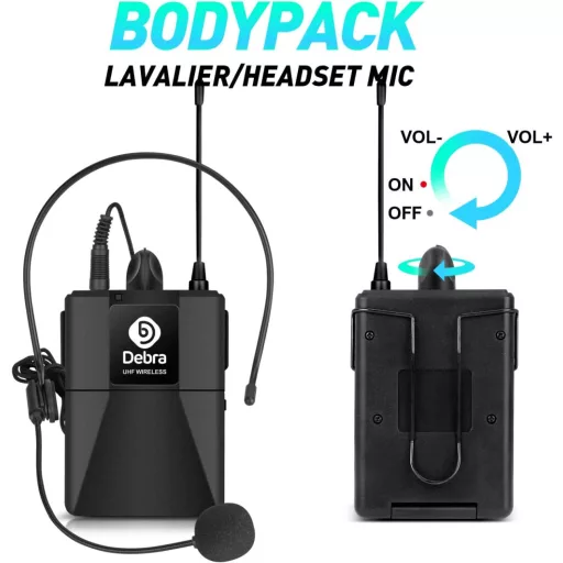 Sistem de microfoane wireless UHF Debra Audio AU800 Pro cu 8 canale, 8 microfoane tip lavalier, receptor metalic - Karaoke, Evenimente, Biserică