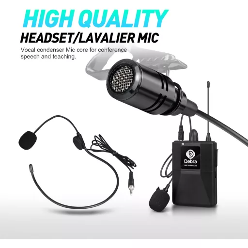 Sistem de microfoane wireless UHF Debra Audio AU800 Pro cu 8 canale, 8 microfoane tip lavalier, receptor metalic - Karaoke, Evenimente, Biserică