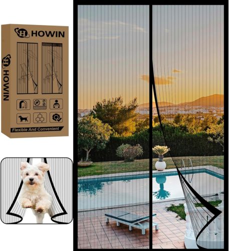 Plasă magnetică anti-țânțari pentru ușă HOWIN 100x200 cm - Plasă de insecte fără găurire pentru uși de balcon, uși de terasă, închidere automată, negru