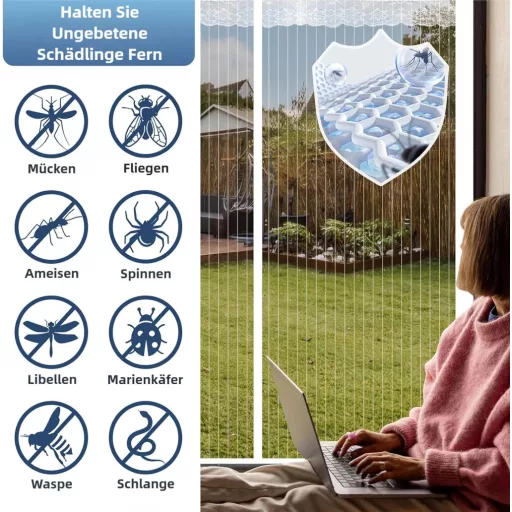 HOWIN Magnetická sieť proti hmyzu na dvere 95x200 cm - Sieť proti hmyzu bez vŕtania na balkónové dvere, terasové dvere, automatické zatváranie, biela