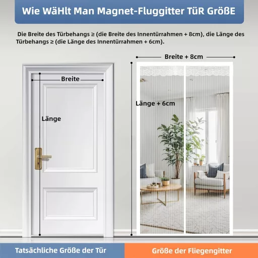 HOWIN Magnetická sieť proti hmyzu na dvere 95x200 cm - Sieť proti hmyzu bez vŕtania na balkónové dvere, terasové dvere, automatické zatváranie, biela