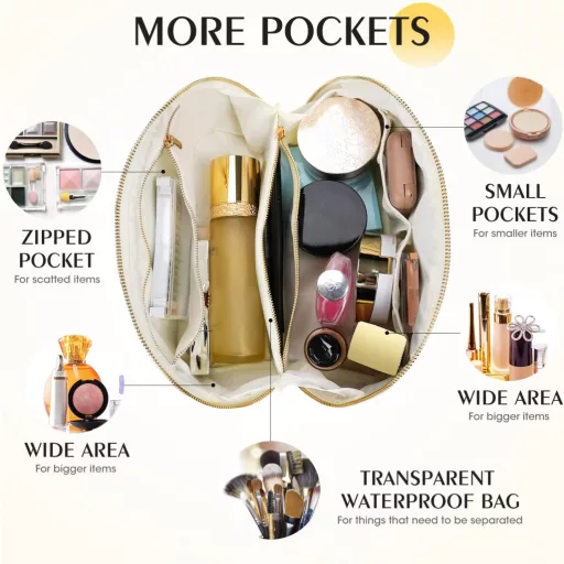 YUYMIKA Biely cestovný kufor na make-up pre ženy - Vodotesná kozmetická taška z PU kože s priehradkami