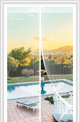 Plasă magnetică anti-insecte HOWIN pentru ușă, 95x220 cm - Plasă anti-insecte pentru ușa de balcon, montare fără găurire, închidere automată, albă