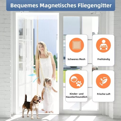 Magnetická sieť proti hmyzu na dvere HOWIN 95x220 cm - Sieť proti hmyzu na balkónové dvere, montáž bez vŕtania, automatické zatváranie, biela