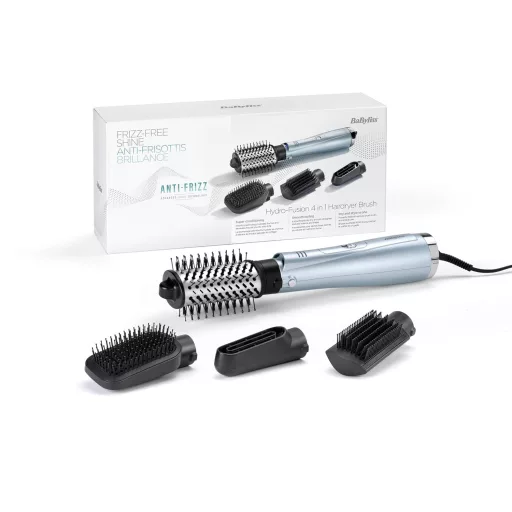 Perie rotativă cu aer cald BaByliss Hydro-Fusion 4 în 1, 1000W, tehnologie ionică, uscare și îndreptare - Single
