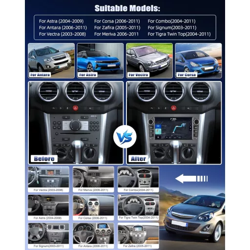 CAMECHO Android 13 Autórádió Opel Corsa/Astra/Zafira/Meriva CarPlay GPS WiFi