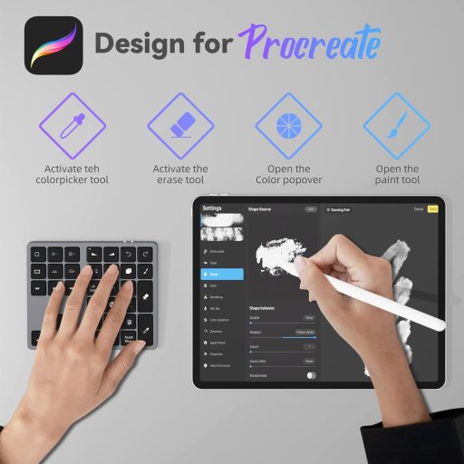 Doohoeek Bluetooth Billentyűzet iPad-hez Procreate Rajzoláshoz Szürke