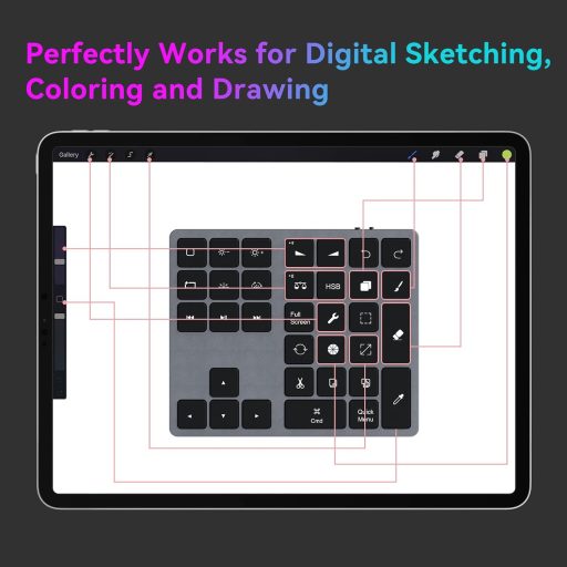 Doohoeek Bluetooth Billentyűzet iPad-hez Procreate Rajzoláshoz Szürke