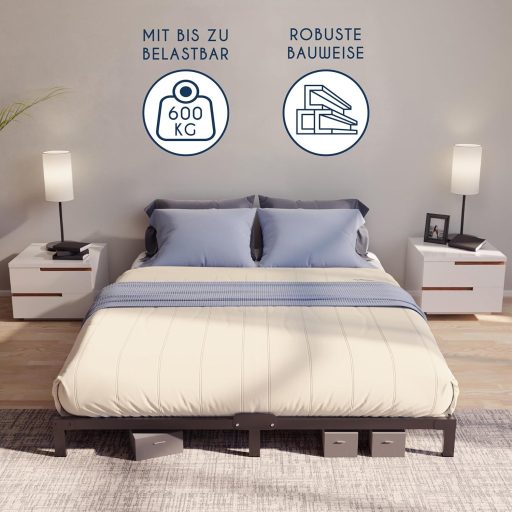 Kovový rošt na posteľ Dreamzie 140x190 cm, výška 25 cm, s úložným priestorom, čierny