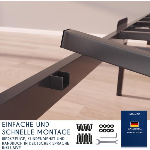 Kovový rošt na posteľ Dreamzie 140x190 cm, výška 25 cm, s úložným priestorom, čierny