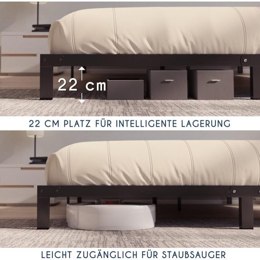 Kovový rošt na posteľ Dreamzie 140x190 cm, výška 25 cm, s úložným priestorom, čierny