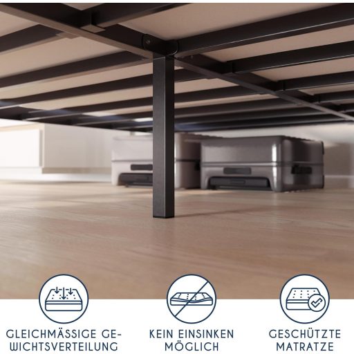 Kovový rošt na posteľ Dreamzie 140x190 cm, výška 25 cm, s úložným priestorom, čierny