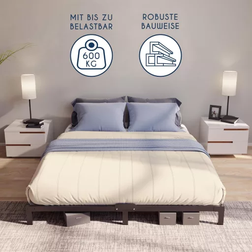 Somieră metalică Dreamzie 140x190 cm, 25 cm înălțime, cu spațiu de depozitare, negru