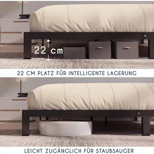 Somieră metalică Dreamzie 140x190 cm, 25 cm înălțime, cu spațiu de depozitare, negru