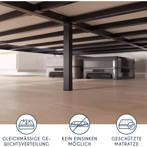 Somieră metalică Dreamzie 140x190 cm, 25 cm înălțime, cu spațiu de depozitare, negru