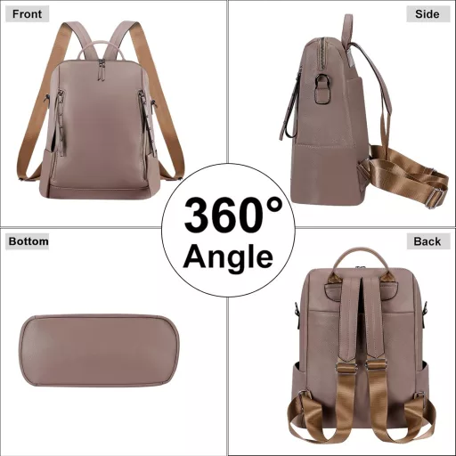 HAWEE Rucsac de damă, piele PU, antifurt, impermeabil, pentru școală, geantă de umăr, kaki