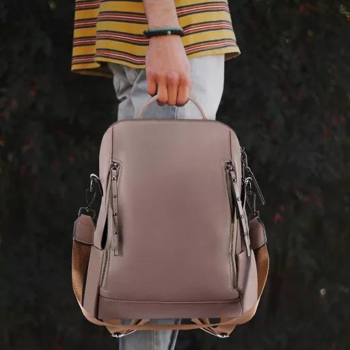 HAWEE Rucsac de damă, piele PU, antifurt, impermeabil, pentru școală, geantă de umăr, kaki