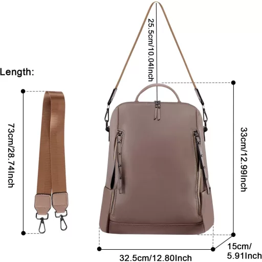 HAWEE Rucsac de damă, piele PU, antifurt, impermeabil, pentru școală, geantă de umăr, kaki