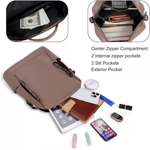 HAWEE Női Hátizsák PU Bőr Iskolai Antitolvaj Vízálló Váll Táska Khaki