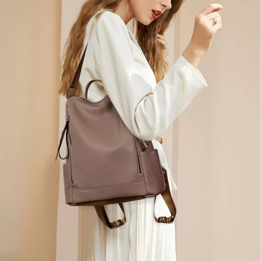 HAWEE Rucsac de damă, piele PU, antifurt, impermeabil, pentru școală, geantă de umăr, kaki