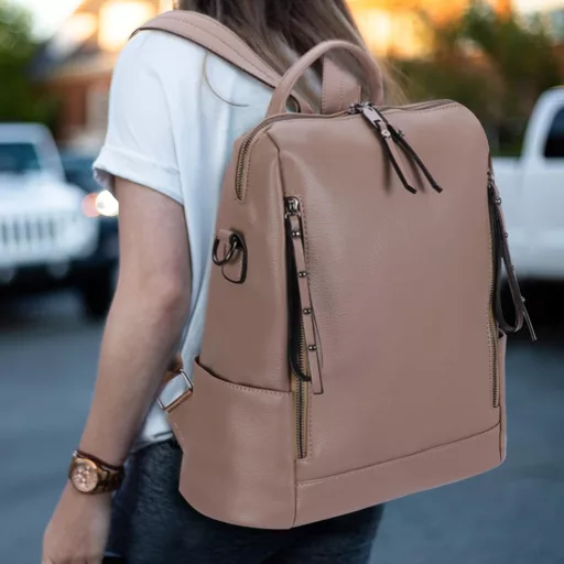 HAWEE Rucsac de damă, piele PU, antifurt, impermeabil, pentru școală, geantă de umăr, kaki