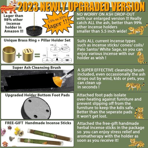 Suport pentru tămâie Damaflawa cu aspect de marmură, negru, suport mare pentru conuri și bețișoare de tămâie cu separator de cenușă