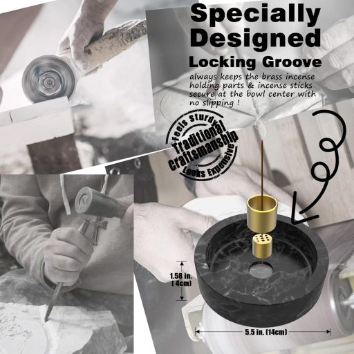 Suport pentru tămâie Damaflawa cu aspect de marmură, negru, suport mare pentru conuri și bețișoare de tămâie cu separator de cenușă