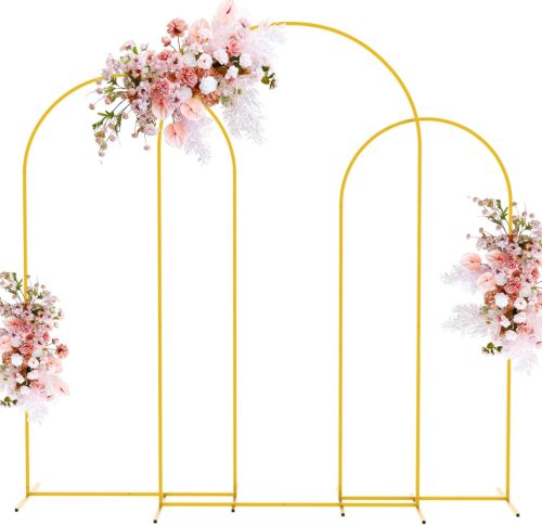 Set arcadă decorativă aurie metalică pentru nuntă - 3 piese suport decorativ Chiara (2m, 1,8m) - Fundal evenimente interior/exterior