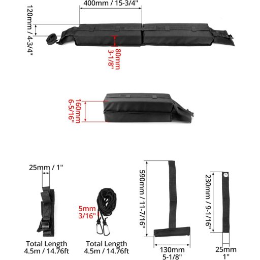 QWORK Univerzális Puha Tetőcsomagtartó Szett Kajak Szörf Kenu Sí Szállításhoz