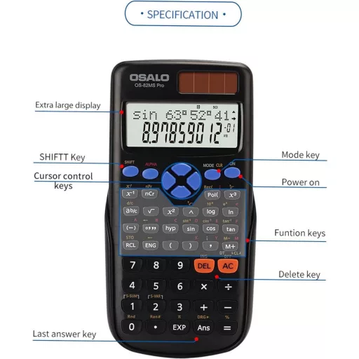 Calculator științific OSALO cu 240 de funcții, ecran cu două linii.