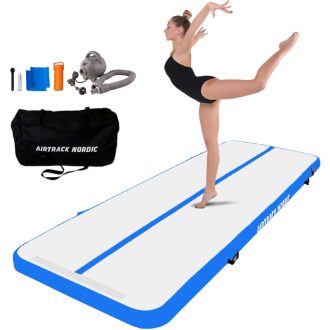   AirTrack Nordic Nafukovacia gymnastická podložka ‎600 x 100 x 10 cm - Modrá PVC vzduchová podložka s pumpou na gymnastiku, jogu, domáce cvičenie - Odolná, ľahko prenosná