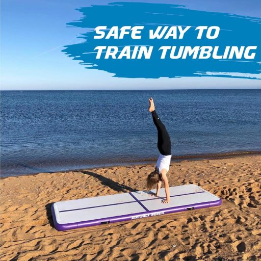 AirTrack Nordic Felfújható Tornaszőnyeg ‎600 x 100 x 10 cm - Kék PVC Légszőnyeg Pumpával Tornához, Jógához, Otthoni Edzéshez - Tartós, Könnyen Hordozható