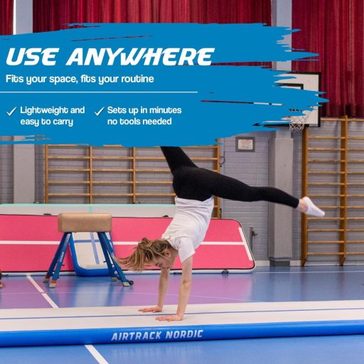 AirTrack Nordic Felfújható Tornaszőnyeg ‎600 x 100 x 10 cm - Kék PVC Légszőnyeg Pumpával Tornához, Jógához, Otthoni Edzéshez - Tartós, Könnyen Hordozható