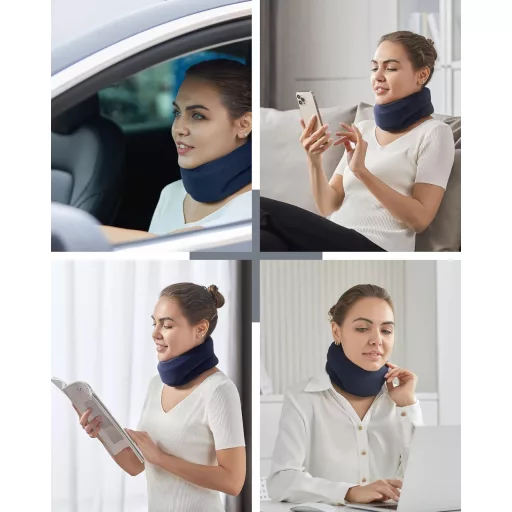 BLABOK Krčný Podporný Vankúš na Zmiernenie Bolesti - Mäkká Penová Krčná Ortéza na Spanie, Tmavomodrá, Veľkosť L, Ľahká Krčná Výstuha na Stabilizáciu Stavcov